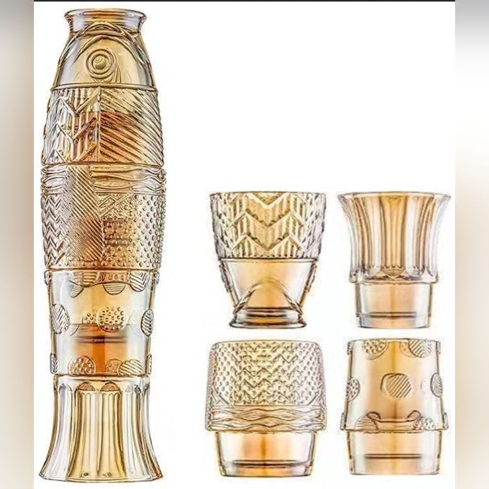 Fish Design Drinking Glasses, Stackable Drinking Glasses, Colored Beverage 